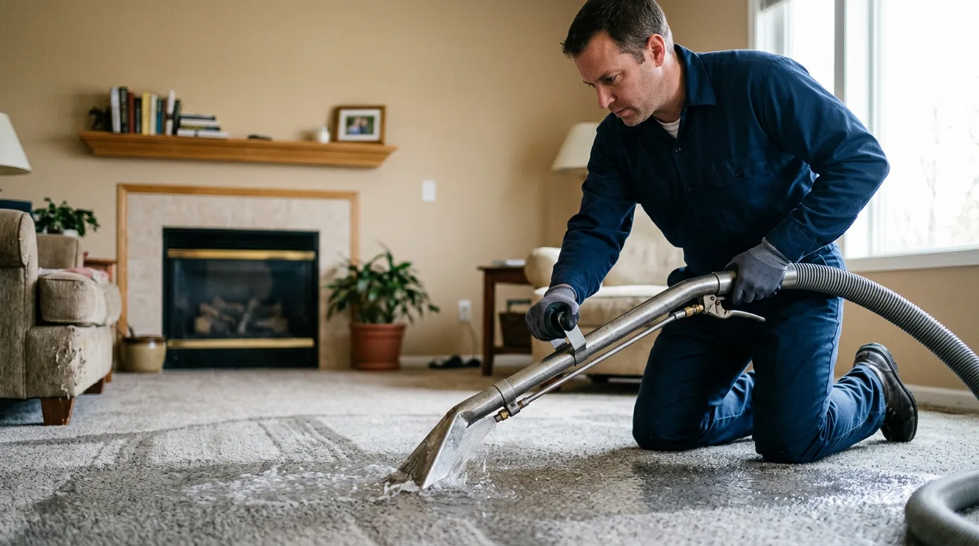 Water damage restoration technician working near Barbeau, MI